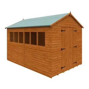 12 x 8 (3.66m x 2.44m) Wooden Log Lap APEX Workshop with 6 Windows - Double Doors (12mm T&G Floor & Roof) (12ft x 8ft) (12x8)