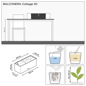 LECHUZA BALCONERA Cottage 50cm Window Box, Granite Self-watering Planter with Substrate and Water Level Indicator H19 L50 W19 cm