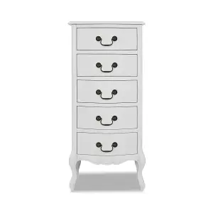 Juliette White Shabby Chic 5 Drawer Tallboy