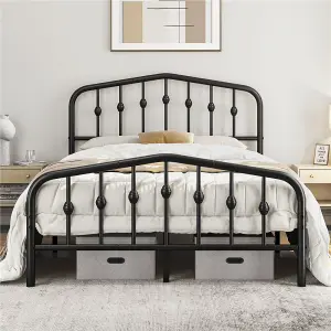 Yaheetech Black 4ft6 Double Metal Bed Frame with Arched Headboard and Footboard