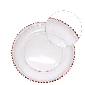 Neel Blue Charger Plates for Table Decoration - Clear with Rose Gold Beads