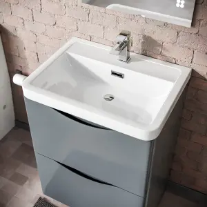 Nes Home Merton 600mm Grey Freestanding Vanity Basin Unit & Rimless Close Coupled Toilet