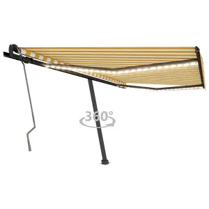 Berkfield Manual Retractable Awning with LED 400x350 cm Yellow and White