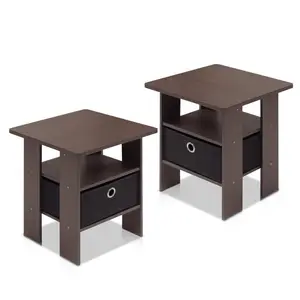 Joseph Side Table Nightstand with Bin Drawer, 2 per set (Set of 2) Dark Brown