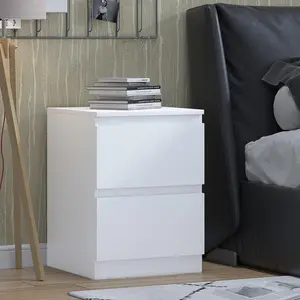 Carlton 2 Drawer Bedside Table Nightstand: Matt Finish. Scratch Resistant. Handleless Design. Matt White