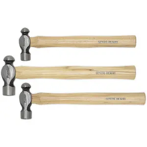 Professional 3 Piece Ball Pein Hammer Set with Hickory Shafts - 12oz, 1lb, 1.5lb