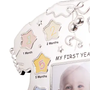 Baby Sleep Suit Shape My First Year Matt and Silver Plated Multi Picture Frame