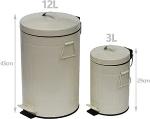 simpa Cream 2PC Metal Pedal Dustbin 12L & 3L Set