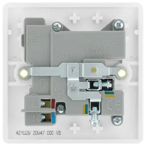 LAP White Single 13A Raised slim Switched Screwed Socket with USB, x2 & White inserts