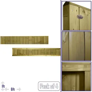 Ultimate Vertical Tongue & Groove Fence Panel (Pack of 4) Width: 6ft x Height: 1ft Interlocking Planks Fully Framed