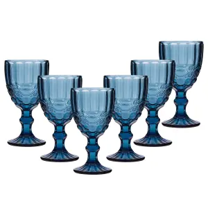 Set of 6 Vintage Luxury Sapphire Blue Drinking Wine Glass Wine Goblets 350ml