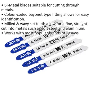 5-Pack 75mm Bi-Metal Jigsaw Blades for Precision Metal Cutting