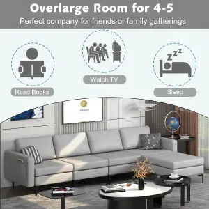 Costway Modular L-shaped Sectional Sofa Couch w/ Chaise Reversible Ottoman (4 Power Outlets & 4 USB Ports)