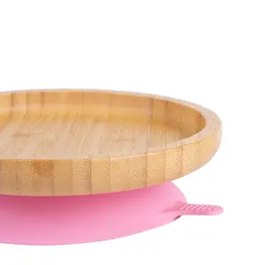 Tiny Dining - Children's Bamboo Suction Round Plate - Pink