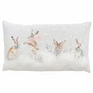 Evans Lichfield Snowy Hares Rectangular Printed Feather Filled Cushion