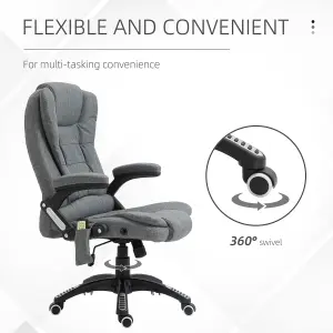 Vinsetto Massage Office Chair 130 degree Recliner Ergonomic Gaming Seven Point Heated Home Padded Linen Fabric Grey