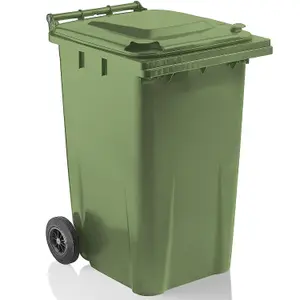 Green 240L Standard Sized Outdoor Recycling Wheelie Bin With Rubber Wheels & Lid