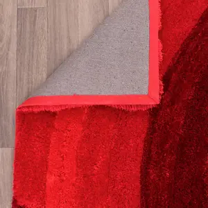 Red Easy to Clean Optical/(3D) Modern Shaggy Sparkle Abstract Rug for Living Room, Bedroom - 60cm X 110cm