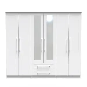 Ripon Tall 6 Door 2 Drawer 2 Mirror Wardrobe in White Ash (Ready Assembled)