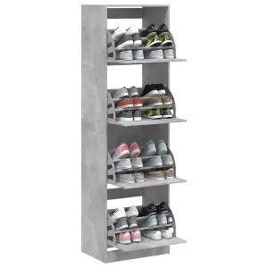 Berkfield Shoe Cabinet with 4 Flip-Drawers Concrete Grey 60x42x204 cm