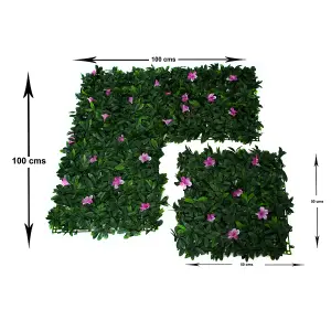 GreenBrokers Artificial Green Plant Wall Hedge with Green Leaf Foliage & Purple Flowers-UV Stable (Pack of 4) (1m x 1m)