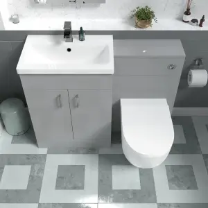 1100mm Freestanding Light Grey Basin Vanity & Back To Wall Toilet