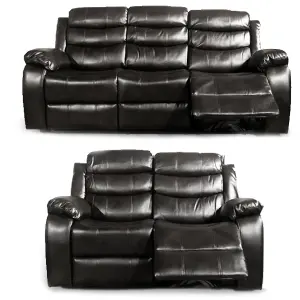 Venlo Black Leather Like Manual Reclining Sofa Suite 3 Seater and 2 Seater