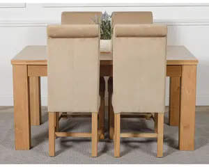 Dakota 152 x 87 cm Chunky Medium Oak Dining Table and 4 Chairs Dining Set with Washington Beige Fabric Chairs