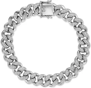 8.25 Havana Cuban Men Lab Diamond Bracelet 1.20Ct Cuban Lab Diamond Set In 925 Silver