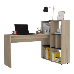 Large corner desk with bookcase, washed oak, Harvard range