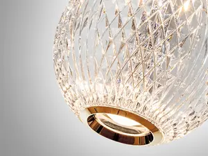 Luminosa Austral Modern Spherical Carved Crystal LED Pendant Ceiling Light, 272lm, 3200K