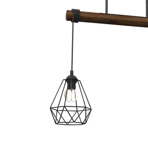 Milagro Acero Pendant Lamp 3XE27 This Hand Made Industrial Style Lamp Is Hand Made from Sleek Black Steel And Natural Dark Wood