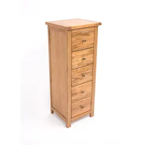 Trivento 5 Drawer Narrow Chest of Drawers Brass Knob