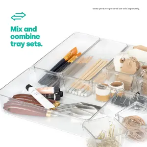 LIVIVO 4Pcs Clear Plastic Drawer Organiser, Versatile Desk & Kitchen Drawer Organiser - Tray for Makeup & Office Supplies - Small