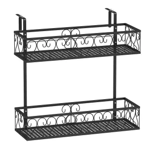 Costway 2 Tier Metal Flower Pot Holder Hanging Railing Flower Rack W/ Adjustable Hooks