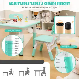 COSTWAY Kids Table and 4 Chairs Set Children Art Study Multi-Activity Table with 4 Seats