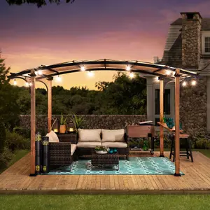 Sunjoy Pergola SKUTA - 406cm x 259cm  Steel  Natural Wood Looking Finish