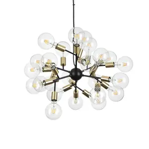 Luminosa Spark Indoor Multi Arm Ceiling Pendant Lamp 24 Lights Black, E27