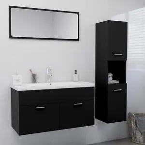 Berkfield Bathroom Furniture Set Black Engineered Wood