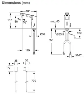 Rada TD7 Basin Sink Mono Mixer Tap Infrared Sensor Activated Automatic + TMV3