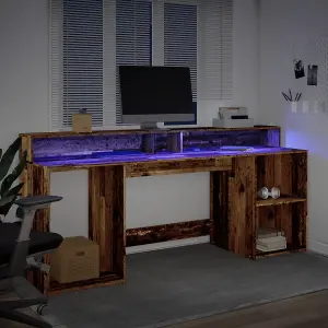 Berkfield Desk with LED Lights Old Wood 200x55x91 cm Engineered Wood