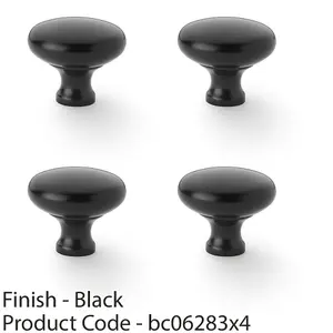 4 PACK - Victorian Round Door Knob - Matt Black 38mm - Kitchen Cabinet Pull Handle