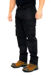 SSS Mens Work Trousers Cargo Multi Pockets Work Pants, Black, 40in Waist - 30in Leg - Small