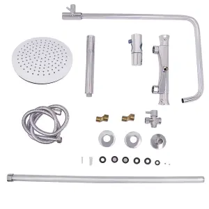 Rinse Bathrooms Thermostat Shower System, Round Twin Head Thermostatic Shower Mixer Set with 8" Rainfall Shower Head