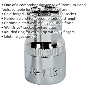 Premium 13mm Forged Steel Drive Socket with Polished Chrome Finish