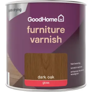 GoodHome Dark Oak Gloss Multi-surface Furniture Wood varnish, 250ml