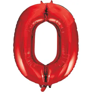 Unique Party Number 0 Giant Foil Balloon Red (One Size)