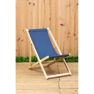 Interiors by Premier Blue Deck Chair, Water-resistant Small Outdoor Deck Chair, Built Last Lawn Chair, Foldable Wooden Deck Chair