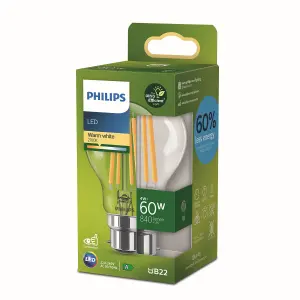 Philips B22 4W 840lm Transparent A60 Warm white LED Light bulb