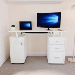 Vida Designs Otley White 3 Drawer Computer Desk With Shelves and Keyboard Tray